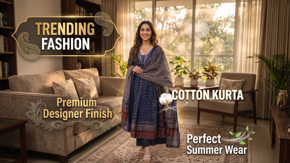 KLOSIA Women's Rayon Printed Anarkali Kurta Set